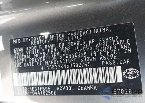 2005 Toyota Camry Le из США, поврежденный, VIN 4T1BE32K15U582745